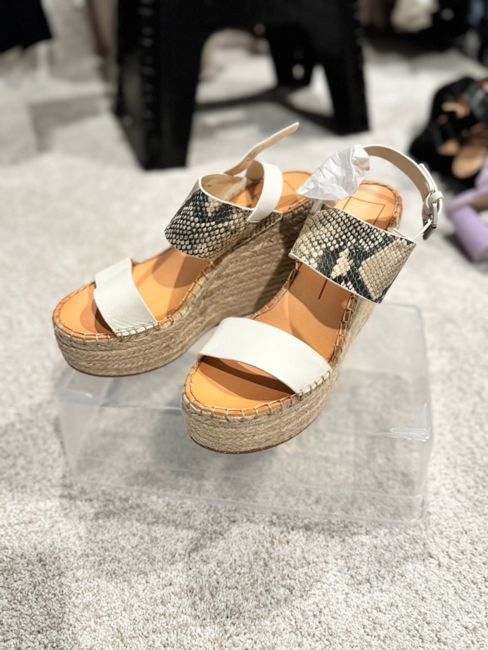 Dolce Vita NEW Wedge Espadrille Sandals with Snakeskin Strap - White